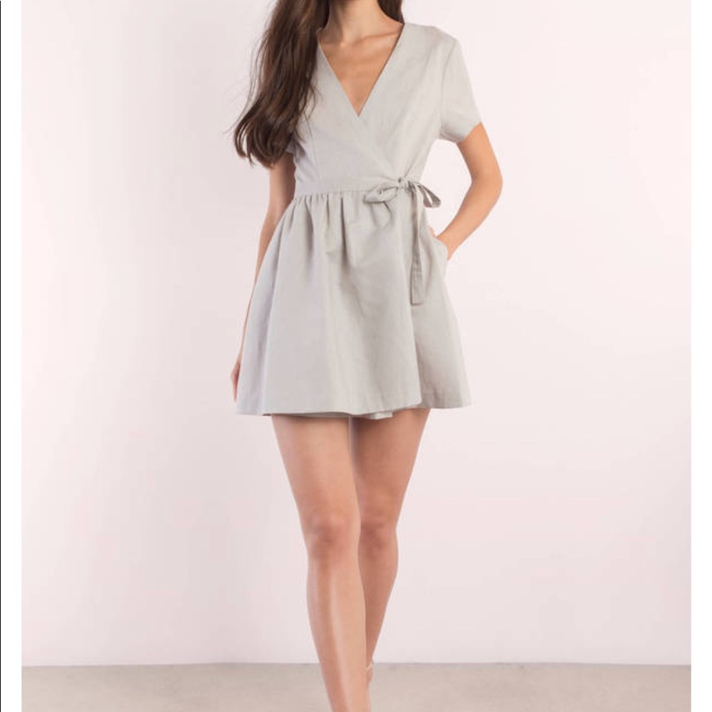 Grey Linen Wrap Skater Dress